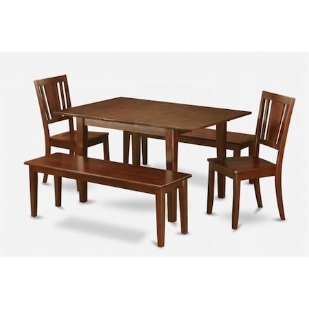East West Furniture East West Furniture MLDU5D-MAH-W Milan 5PC Set with Rectangular Table featured 12 in butterfly leaf ; 2 Dudley Wood seat chairs and 2 52-in Long benches MLDU5D-MAH-W
